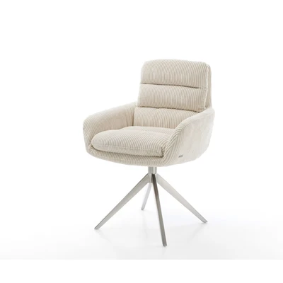Afbeelding van Draaistoel Abelia Flex met armleuning kruisframe breed roestvrij staal cord beige 360
