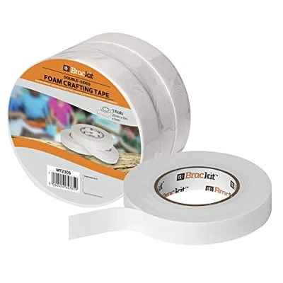 Afbeelding van Brackit 3 rollen dubbelzijdige witte schuim ambachtelijke tape 25 mm x 1 10 m multifunctioneel voor knutselen, kaarten maken, kunst en ambachten, inpakken, beveiligen foto&#039;s, documenten meer