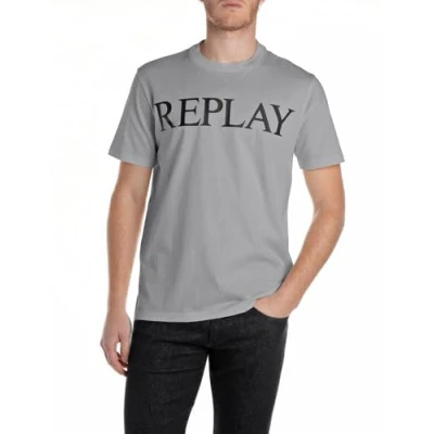 Afbeelding van Replay Tshirt print, Heren, Maat: Small, Lead grey