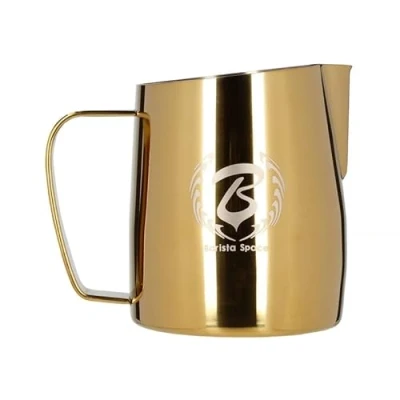 Afbeelding van Barista Space Gepolijst Silver Milk Jug, optimaal voor latte art, met nauwkeurige schenktuit, licht en handig, aanbevolen door wereldkampioenen, zilvergoud, 450 ml