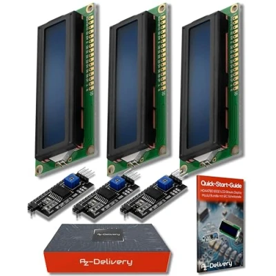 Afbeelding van AZDelivery 3 x HD44780 1602 LCD Module Display Bundel met I2C interface 2x16 Karakters compatibel Arduino Inclusief E Book! (met Blauwe Achtergrond)