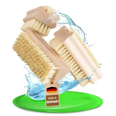 Afbeelding van 𝐅𝐄𝐈𝐍𝐇𝐎𝐋𝐙® Nagelborstel van hout met natuurlijke borstelharen (3 stuks), plasticvrij, gemaakt in Duitsland, dubbelzijdig hard en zacht, goede reiniging als handwasborstel