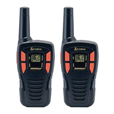 Afbeelding van Cobra AM255 lichtgewicht walkietalkie met bereik tot 5 km, 8 kanalen, energiebesparende functie en inclusief oplaadbare batterijen (2 stuks), zwart