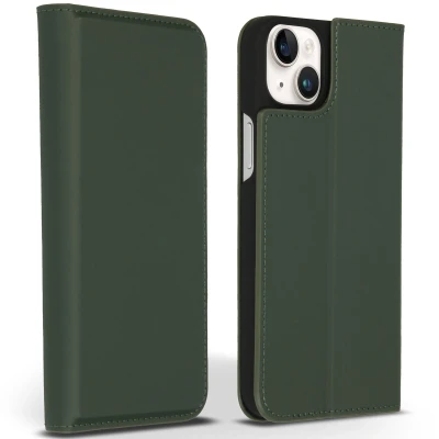 Afbeelding van Apple iPhone 14 Plus Hoesje Echt leder Accezz Bookcase Groen Telefoonhoesje