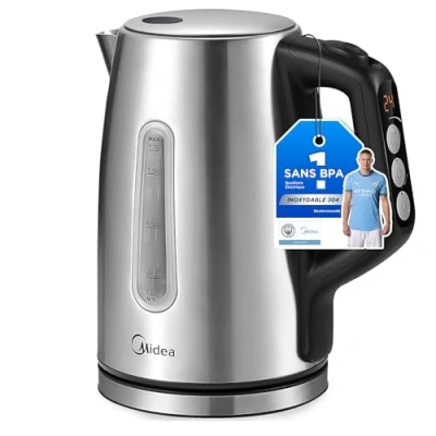 Afbeelding van Midea waterkoker met temperatuurinstelling (40, 60, 70, 80, 90, 100 graden C), roestvrij staal 1,7 liter, 2200 W kijkvenster, warmhoudfunctie voor 60 minuten