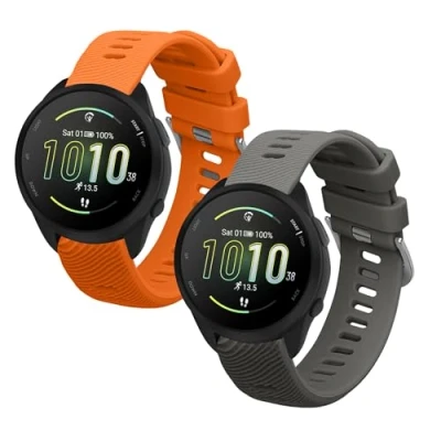 Afbeelding van kwmobile 2x horlogebandjes geschikt voor Garmin Forerunner 165 / Music bandje Smartwatch bandjes van TPU Activity tracker horloge band in grijs oranje