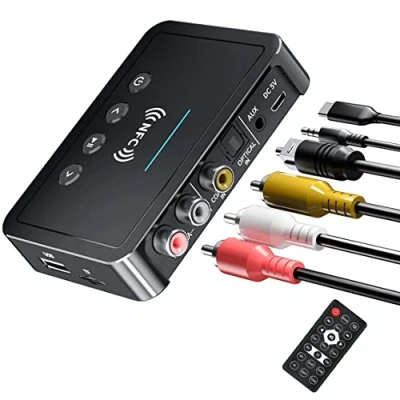 Afbeelding van NFC Bluetooth Adapter USB 5.0, Auto 3 in 1 FM Zender, 3.5 mm AUX/RCA Stereosysteem Audioadapter voor Luidspreker, TV, Computers en TV Radio&#039;s