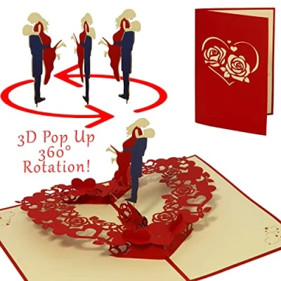 Afbeelding van LINPOPUP, Pop up kaart bruiloft, bruiloftskaart, huwelijksgeschenken voor bruidspaar, huwelijksuitnodiging, wenskaart, vouwkaart bruiloft 3D, dansen N34