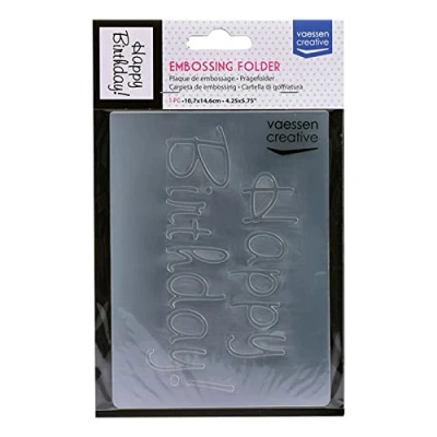 Afbeelding van Vaessen Creative Embossing Folder, Happy 14,5x10,8x0,5 cm, 1 eenheid, voor verjaardag, geboorte, kerstkaarten en papierambachten