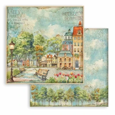 Afbeelding van Stamperia Scrapbook Sheet voor scrapbooks, albums, kaarten, bullet journals en meer, zuurvrij, double sided, perfect hobby&#039;s, ambachten geschenken (kunst van reizen, bank) (30,5 x 30,5 cm)