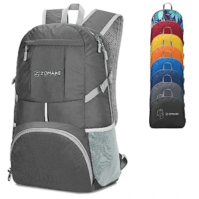 Afbeelding van ZOMAKE Lichtgewicht Opvouwbare Rugzak 35L,Licht Waterdichte Wandelrugzak,Pakbare voor Dames En Heren,Outdoor Wandelen Camping Reizen(Gemiddeld grijs)