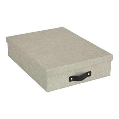 Afbeelding van BIGSO BOX OF SWEDEN OSKAR Documentenbox voor A4 papier, brochures enz. bureaulade met deksel en handvat opbergdoos van vezelplaat papier in linnenlook beige