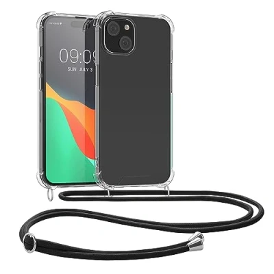 Afbeelding van kwmobile telefoonhoesje compatibel met iPhone 15 Hoesje Telefoon case koord Back cover in transparant/zwart