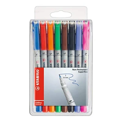 Afbeelding van Overheadstift STABILO OHPen universal wateroplosbaar superfijn 8 stuks met verschillende kleuren