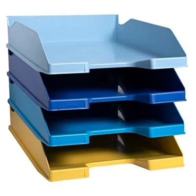 Afbeelding van Exacompta Set van 4 COMBO MIDI Bee Blue brievenbakjes afmetingen 34,6 x 25 24,3 cm voor A4+ documenten Blauer Engel gecertificeerd diverse kleuren