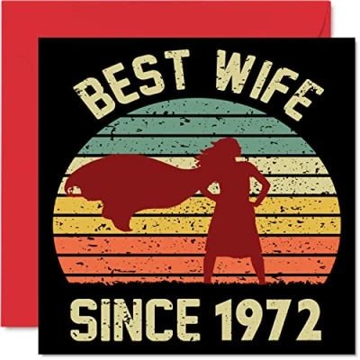 Afbeelding van 51e verjaardagskaart voor vrouw van echtgenoot Beste sinds 1972 I Love You Gifts, Happy huwelijksverjaardag kaarten partner, 145 mm x wenskaarten vijftigste jubilea