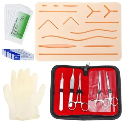 Afbeelding van chirurgische naadset: Suture Practice Kit, naadmateriaal chirurgie, wondnaad oefeningsset, siliconen naaikussen met gereedschapsset, oefenset, naad set (alleen voor educatieve