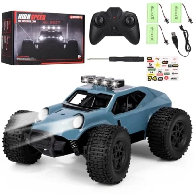 Afbeelding van Azyvum op afstand bestuurde auto 1:20 met koplamp, All Terrain Off Road RC monstertruck 2,4 GHz, bestuurd speelgoed, 3 accu&#039;s voor 70 minuten, looptijd, cadeau kinderen en