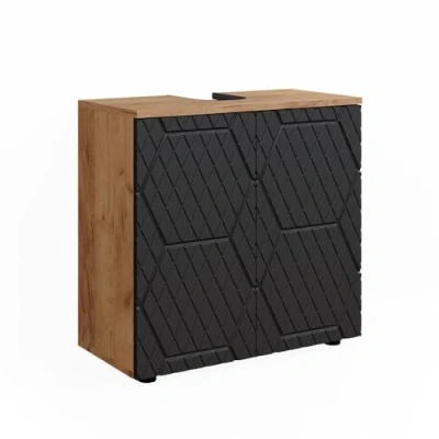 Afbeelding van Vicco Wastafelonderkast Irma, Antraciet gestreept/Krachtige eik goud, 60 x 59 cm