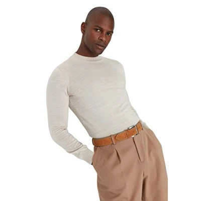 Afbeelding van Trendyol Man Basic Slim Bodycon Gebreide Trui Met Hoge Hals, Beige, S