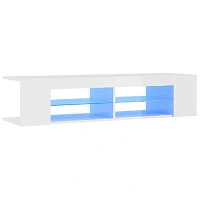 Afbeelding van vidaXL Tv meubel met LED verlichting 135x39x30 cm hoogglans wit