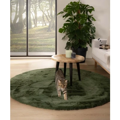 Afbeelding van Rond Hoogpolig Vloerkleed Comfy Plus Olijfgroen 80 Cm