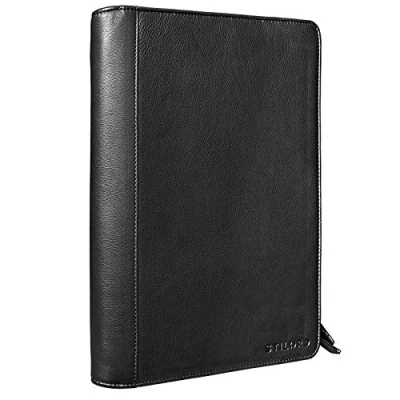 Afbeelding van STILORD &#039;Julius&#039; Vintage conferentiemap lederen schrijfkoffer aktetas documentenmap A4 organizer 12 inch tablet tas echt runderhuid, Kleur:zwart
