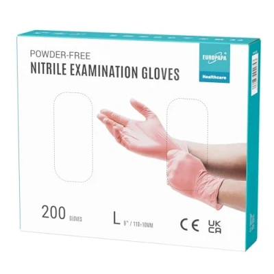 Afbeelding van EUROPAPA® wegwerphandschoenen, nitrilhandschoenen, poedervrij, onderzoekshandschoenen, EN455 EN374, latexvrij, verkrijgbaar in maat S, M, L en XL, L, roze, 200 stuks (L, Roze)