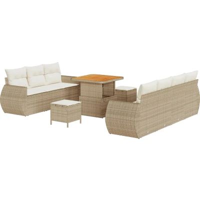 Afbeelding van vidaXL 10 delige Tuin Sofa Set met Kussens Beige Poly Rattan Acacia