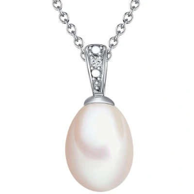 Afbeelding van LULU &amp; JANE Kette MIT ANHÄNGER Sterling Silber Diamant SÜSSWASSERZUCHTPERLE Weiss Diamanthalskette Ketting, Dames, Maat: 40,