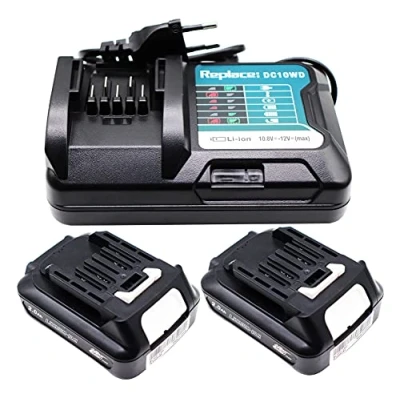Afbeelding van GOLEMON® 12V 2,0 Ah 2X BL1021B accu + Oplader voor BL1020B BL1016 BL1015 Bl1041B Li ion vervangen Makita Tool DF031D DF0331D TD110D JR103D JR105D HSS01D HP332D DC10SB DC10WA MP100DZ 197339 1