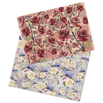 Afbeelding van Ideen mit Herz 2 vellen rijstpapier, edel decoupage papier, DIN A4, verschillende designs, vintage, Kerstmis en andere kleuren (bloemen 01)