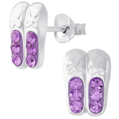 Afbeelding van JoyS Zilveren ballerina ballet schoentjes oorbellen paars kristal
