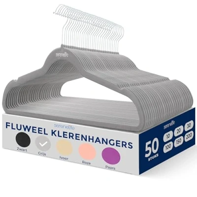 Afbeelding van SereneLife Kleerhangers, Fluwelen Hangers, Antislip Zware Duurzame Kledinghangers Set 50Stuks, Duurzaam met 360 Draaihaak
