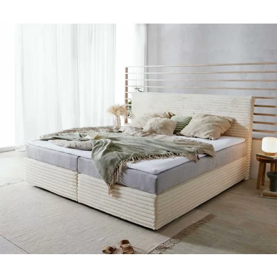 Afbeelding van Boxspring bed Dream Well Plush Cord Beige 200x200 cm met pocketveringmatras en Visco topper