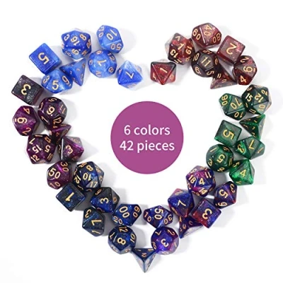 Afbeelding van FLASHOWL Polyedrale dobbelstenen DND Sterrenhemel Melkwegdobbelstenen 42 stukjes Dobbelspellen 6 sets Tafelspellen Dobbelset D20, D12, D10, D8 RPG MTG Gaming