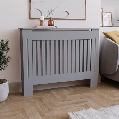 Afbeelding van Vida Designs Chelsea Radiatorafdekking, modern lattenroosterontwerp, grijs geverfde MDF kast, medium, (H: 82 / B: 112 D: 19cm)