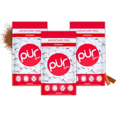 Afbeelding van PUR Gum Suikervrije Kauwgom 100% Xylitol Veganistisch, Aspartaamvrij &amp; Glutenvrij Natuurlijke Cinnamon Smaak Kauwgom, 55 Stuks (Pak van 3)