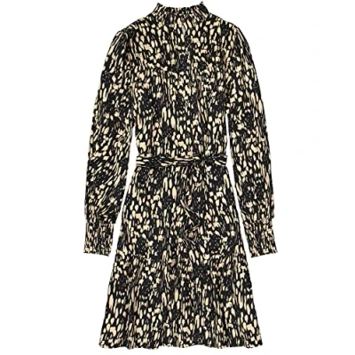 Afbeelding van Garcia jurk met all over print en ceintuur zwart/beige