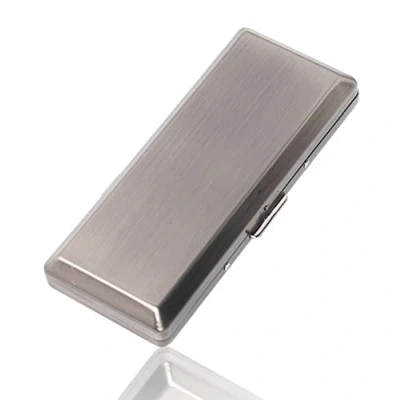Afbeelding van Mooie Stijlvolle Eenvoudige Metalen Dames En Mannen Sigaret Case Houdt 10 100mm Sigaretten (Zilver Grijs)