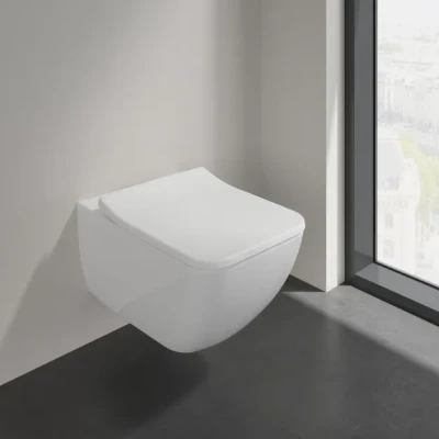 Afbeelding van Villeroy en boch venticello directflush wandcloset combipack diepspoel slimseat afvoer horizontaal wit 4611rs01