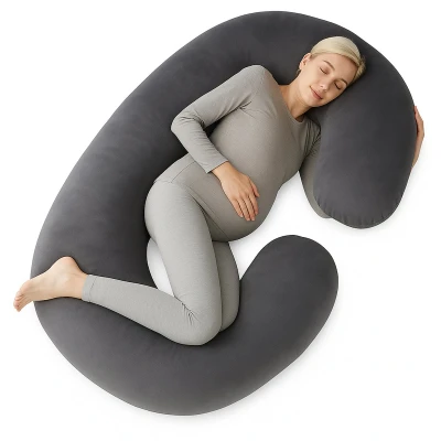 Afbeelding van Earkings Zwangerschapskussen Zijslaapkussen 140x70cm C vorm met Afneembare hoes Body Pillow donkergrijs