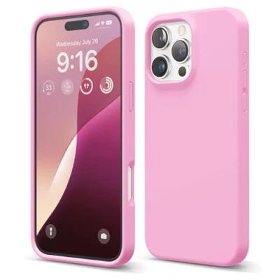 Afbeelding van elago Compatibel met iPhone 16 Pro Max Hoesje, Premium Liquid Silicone Volledige Beschermende Cover, Schokbestendig, Slank Telefoonhoesje, Krasbestendige Zachte Microvezel Voering (Felroze)