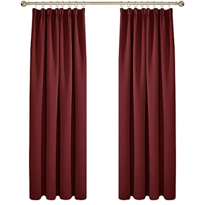 Afbeelding van Deconovo Verduisteringsgordijnen Plooiband, Ondoorzichtige Kerst Gordijnen met Warmtewerend Stof voor Woonkamer, 168x229 cm (B x H), Donkerrood, 2 stuks