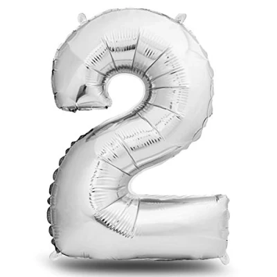 Afbeelding van ballon verjaardag 2 jaar zilver 101 cm cijfer decoratie verjaardagsset jongen meisje Happy Birthday vliegt dankzij helium