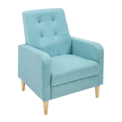 Afbeelding van WOLTU SS41bl Relaxstoel met armleuningen van massief houten poten, getufte gestoffeerde stoel, moderne loungestoel voor slaapkamer woonkamer balkon, linnen hoes, blauw