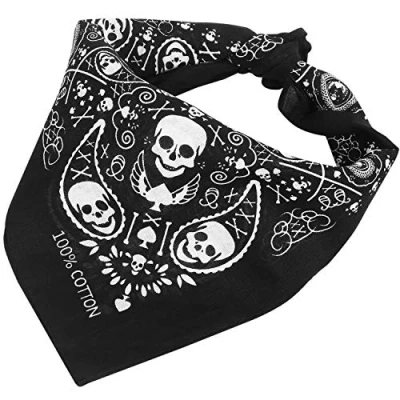 Afbeelding van TRIXES Zwarte bandana hoofddoek met dubbelzijdig wit schedelontwerp, Zwart en Wit, M
