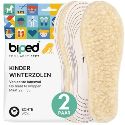 Afbeelding van biped 2 paar kinder inlegzolen van lamswol Winter op maat te knippen Extra dikke Verwarmende wollen voor kinderschoenen en laarzen z2738