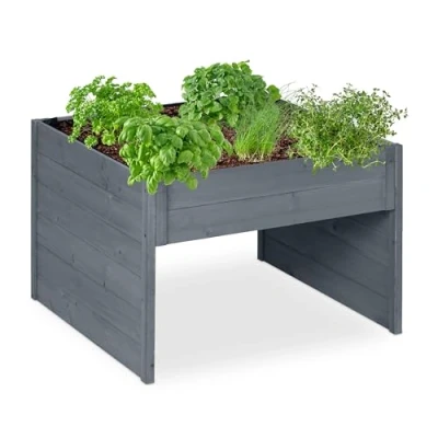 Afbeelding van robotmaaier garage 52,5 x 79 74 cm met plantenbak hout grijs