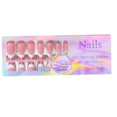 Afbeelding van French Tip Gel Nail Tips 3 In 1 X Coat Vooraangebrachte Primer Base Cover Press On Nagels Zachte Vierkante Amandel